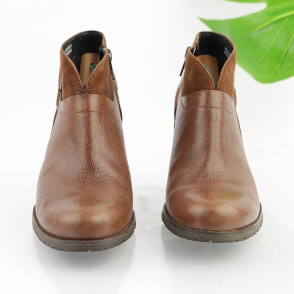 Clarks Womens Mission Parker Boost Size 7.5 Brown Leather Block Heel Lug Booties - Picture 2 of 12